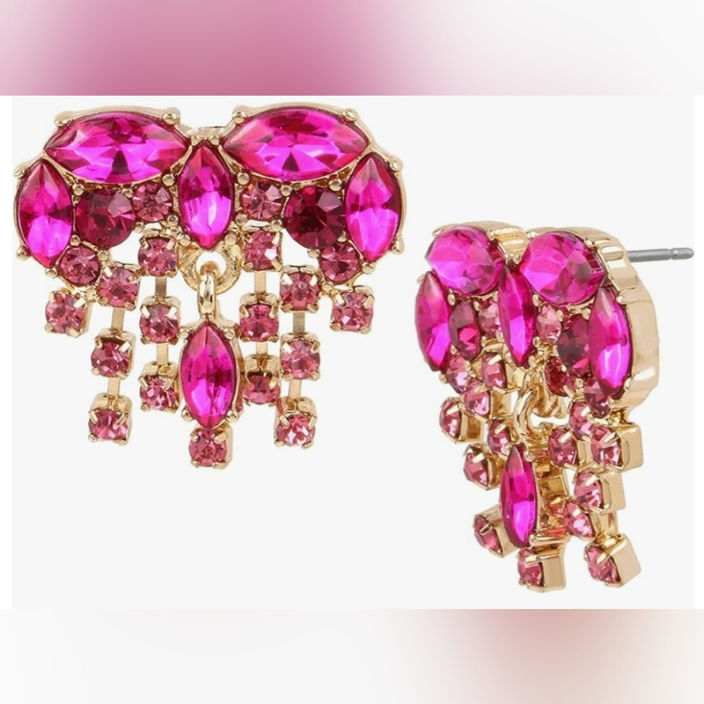 Betsy Johnson Heart Stone Fringe Button Earrings  - Picture 3 of 3